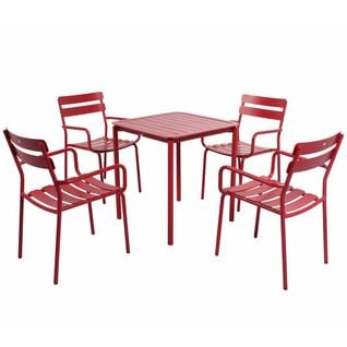 Ensemble Table De Terrasse 70cm Et 4 Fauteuils Rouge Foncé