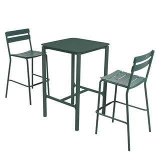 Table Haute De Terrasse Avec 2 Chaises En Aluminium Vert Foncé