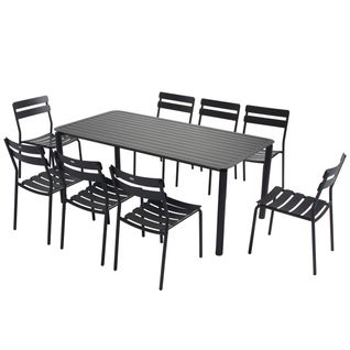 Ensemble Table De Terrasse (185 X 92cm) Et 8 Chaises Noir