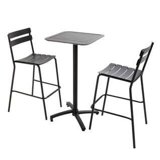 Ensemble Table Haute De Terrasse Et 2 Chaises En Aluminium Noir