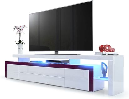 Meuble TV Mûre Et  Blanc Laqué 227 Cm Avec LED