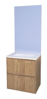 Meuble De Salle De Bain Belis - À Suspendre - Miroir Affleurant - 60cm - Bois