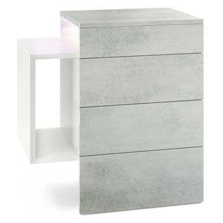 Table De Chevet Blanc Mat Et Optique Béton (lxhxp) : 60 X 63 X 36 + LED