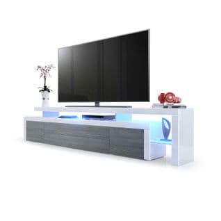 Meuble TV Blanc Laqué Et Avola Anthracite Mat + LED (lxhxp) : 227 X 52 X 35