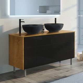 Meuble De Salle De Bain Verzino Bois Naturel Et Noir Mat