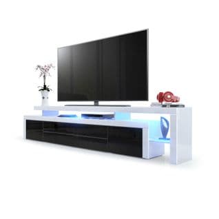 Meuble TV Blanc  Et Noir Laqué + LED (lxhxp) : 227 X 52 X 43