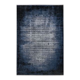 Tapis Design 3d Rayé Poils Ras Avec Franges Nath Bleu 160x230