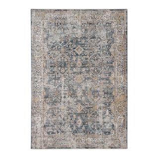 Tapis Vintage Avec Franges Poils Ras Rayé Yomout Bleu 160x230