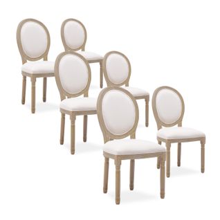 Lot De 6 Chaises Médaillon Louis Xvi Tissu Beige