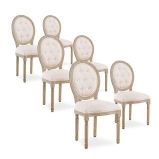 Lot De 6 Chaises Médaillon Capitonnées Louis Xvi Tissu Beige