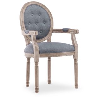 Fauteuil Médaillon Capitonné Louis Xvi Tissu Gris