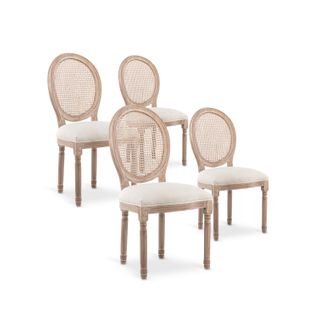 Lot De 4 Chaises Médaillon Louis Xvi Cannage Rotin Tissu Beige