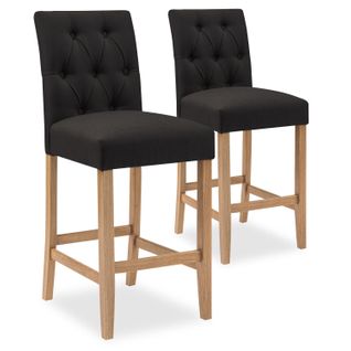 Lot De 2 Chaises De Bar En Bois Gaya Tissu Noir - H65cm