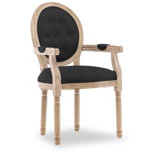 Fauteuil Médaillon Capitonné Louis Xvi Tissu Noir