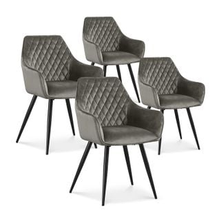 Lot De 4 Chaises Victoria En Velours Gris Pieds Noir