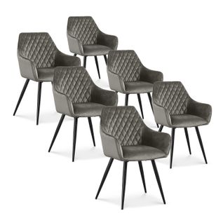 Lot De 6 Chaises Victoria En Velours Gris Pieds Noir