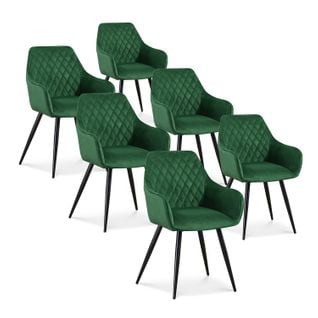 Lot De 6 Chaises Victoria En Velours Vert Pieds Noir