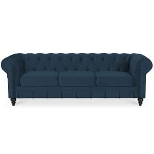 Canape Chesterfield Velours 3 Places Altesse Bleu Foncé