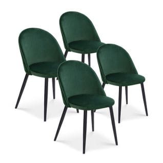 Lot De 4 Chaises Cecilia Velours Vert Pieds Noirs