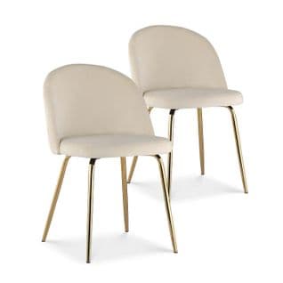 Lot De 2 Chaises Cecilia Velours Beige Pieds Or