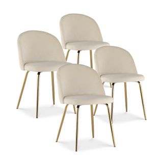 Lot De 4 Chaises Cecilia Velours Beige Pieds Or