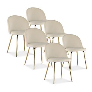 Lot De 6 Chaises Cecilia Velours Beige Pieds Or