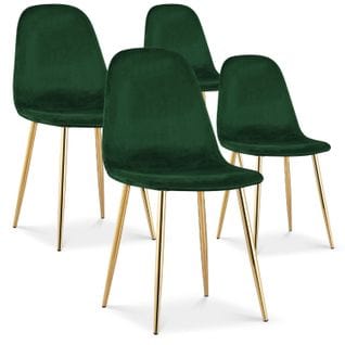 Lot De 4 Chaises Bali Velours Vert Pieds Or