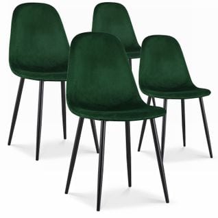 Lot De 4 Chaises Bali Velours Vert Pieds Noir