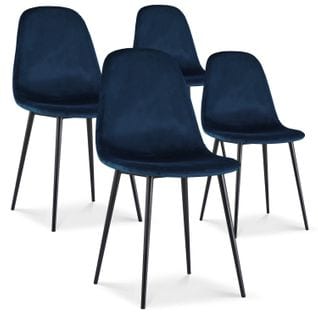 Lot De 4 Chaises Bali Velours Bleu Pieds Noir