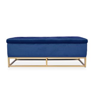 Banquette Coffre Angele Velours Bleu Pieds Or