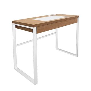 Bureau Plateau Effet Bois Et Piètement Blanc - Caleb