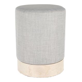 Pouf Tissu Gris Clair Et Base Aspect Bois - Tobias