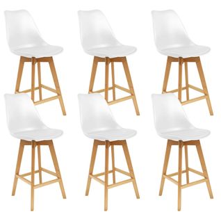 Lot De 6 Chaises Hautes Blanches Et Pieds Bois - Parsa