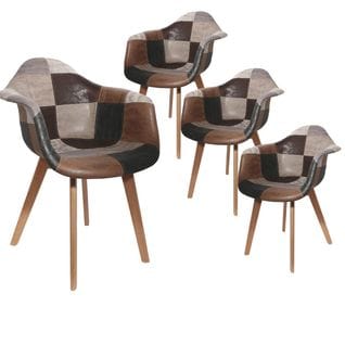 Lot De 4 Fauteuils Scandinaves Aspect Vieux Cuir - Melo