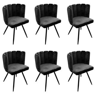 Lot De 6 Chaises Velours Noir - Charlotte