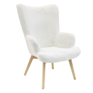 Fauteuil Blanc Imitation Fourrure Pieds Bois - Cocoon