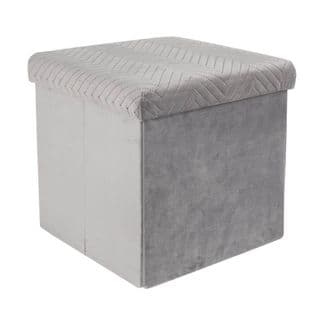 Coffre Pouf Pliable Velours Gris Clair - Floy