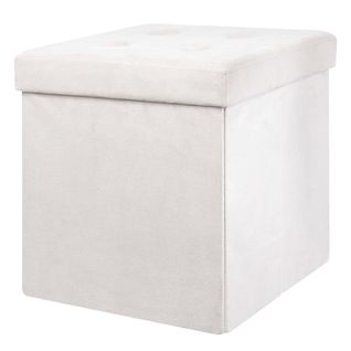 Pouf-coffre Pliable Capitonné Suédine Blanc - Paula