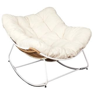 Fauteuil à Bascule Blanc Avec Assise Capitonnée Et Bouclettes - Merida