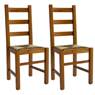 Lot De 2 Chaises Teinté Chêne Et Assises En Paille - Orta