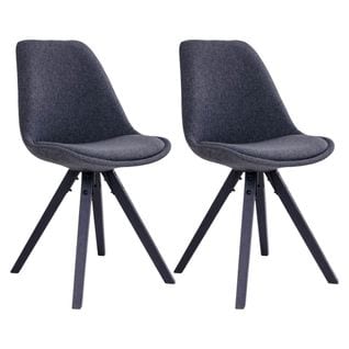 Lot De 2 Chaises Tissu Gris Foncé Et Piétement Hévéa Noir - Nibben