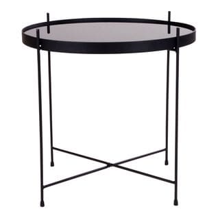 Table Basse Ronde Ø48cm Acier Noir Et Plateau Verre - Meolo