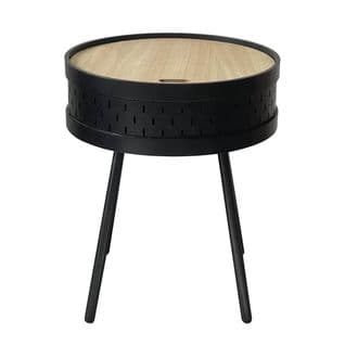 Table D'appoint Noire Avec Coffre Plateau Effet Bois - Tya