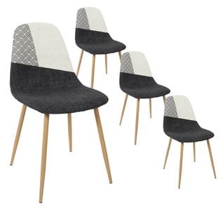 Lot De 4 Chaises Noires Blanches Et Motif Strié - Filla