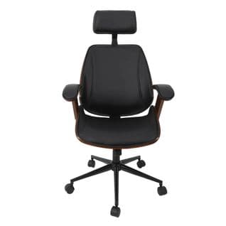 Fauteuil De Bureau Simili Cuir Noir Et Effet Noyer - Ralph