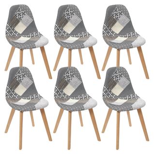 Lot De 6 Chaises Patchwork Motifs Grisés - Giada