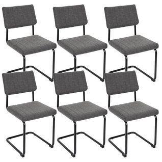 Lot De 6 Chaises Tissu Surpiqué Gris Chiné - Berny