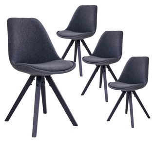 Lot De 4 Chaises Tissu Gris Foncé Et Piétement Hévéa Noir - Nibben