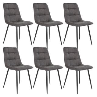 Lot De 6 Chaises Tissu Gris Foncé Et Piétement Acier - Strib