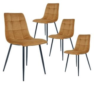 Lot De 4 Chaises Velours Jaune Et Piétement Acier - Strib